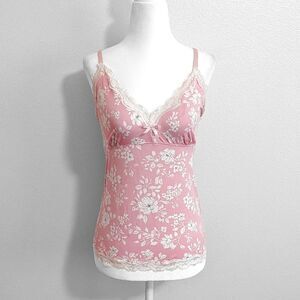 Marilyn Monroe Intimates Dainty Pink Floral Lace Trim Babydoll Top | Size L